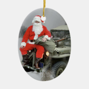 De Kerstman en de WW2 1/4x4 Vrachtwagen Keramisch Ornament