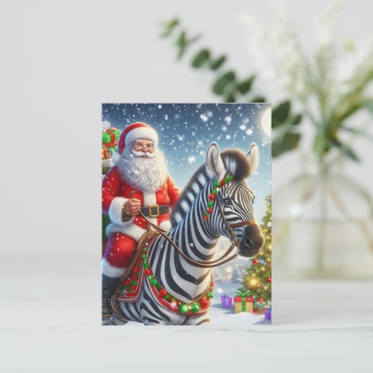 De Kerstman en een Zebra Fantasy Briefkaart (Staand voorkant)