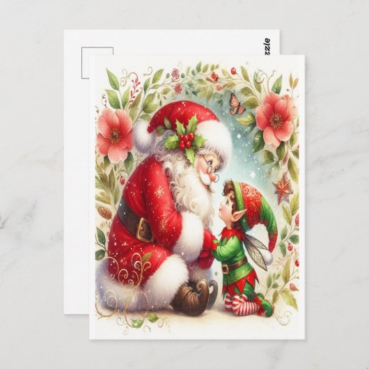 De Kerstman en Elf 6 Briefkaart (Voorkant / Achterkant)