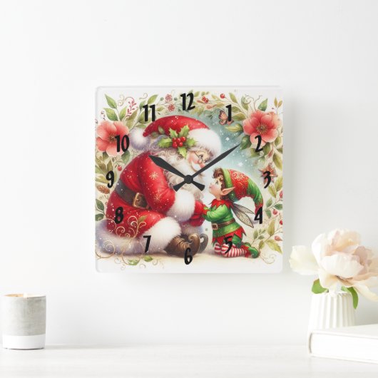 De Kerstman en Elf 6 Vierkante Klok (Huis)
