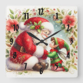 De Kerstman en Elf 6 Vierkante Klok (Voorkant)