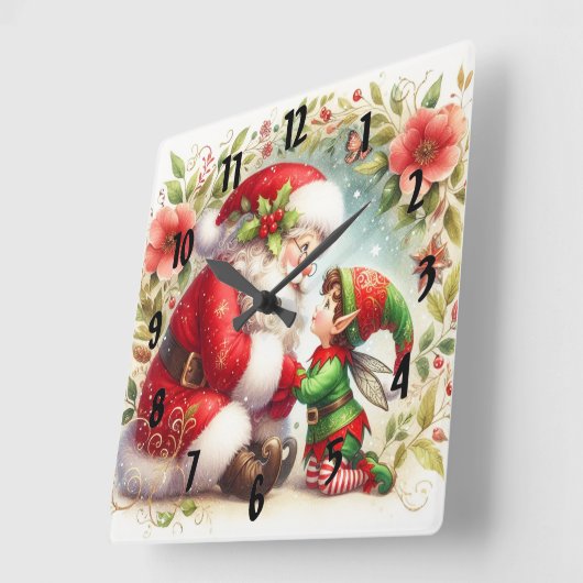 De Kerstman en Elf 6 Vierkante Klok (Hoek)