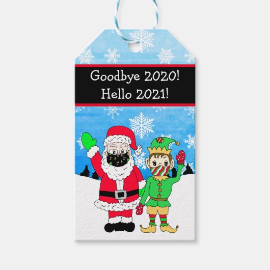 De Kerstman en Elf in de Labels van de Gift van de Cadeaulabel (Voorkant)