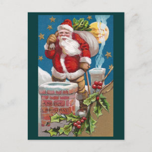 De Kerstman en het Man in de Maan Vintage Christma Feestdagenkaart