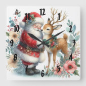 De Kerstman en het rendier 6 Vierkante Klok (Voorkant)