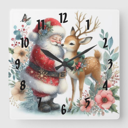 De Kerstman en het rendier 6 Vierkante Klok (Voorkant)