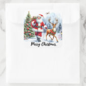 De Kerstman en het rendier in de sneeuw Vierkante Sticker (Tas)