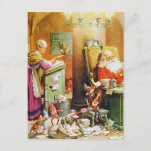De Kerstman en mevrouw Claus & de Elfen op de Noor Feestdagenkaart