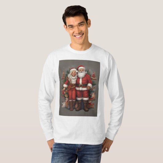 "De Kerstman en mevrouw Claus omhelzen" T-shirt (Voorkant volledig)