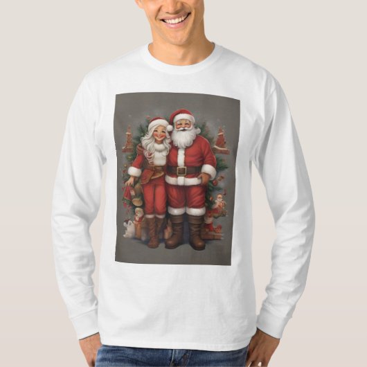 "De Kerstman en mevrouw Claus omhelzen" T-shirt (Voorkant)