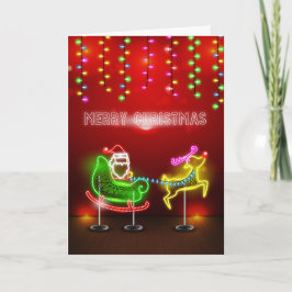 De Kerstman en Rudolph Christmas van neonlichten Feestdagen Kaart