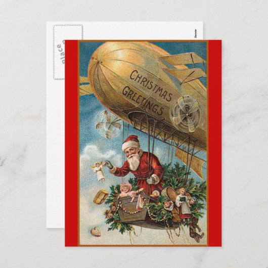 De Kerstman en zijn blimp Feestdagenkaart (Voorkant / Achterkant)