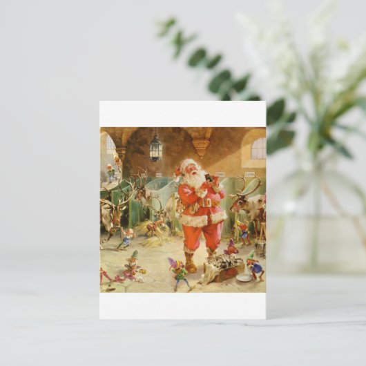 De Kerstman en zijn Elf in de Stal van het Rendier Feestdagenkaart (Staand voorkant)