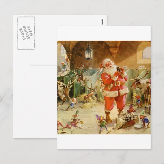 De Kerstman en zijn Elf in de Stal van het Rendier Feestdagenkaart (Voorkant / Achterkant)