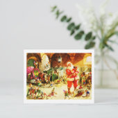 De Kerstman en zijn elfen in de Noordpool Stallen Feestdagenkaart (Staand voorkant)