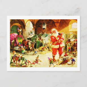 De Kerstman en zijn elfen in de Noordpool Stallen Feestdagenkaart