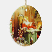 De kerstman en zijn elven controleren zijn lijst keramisch ornament (Rechts)