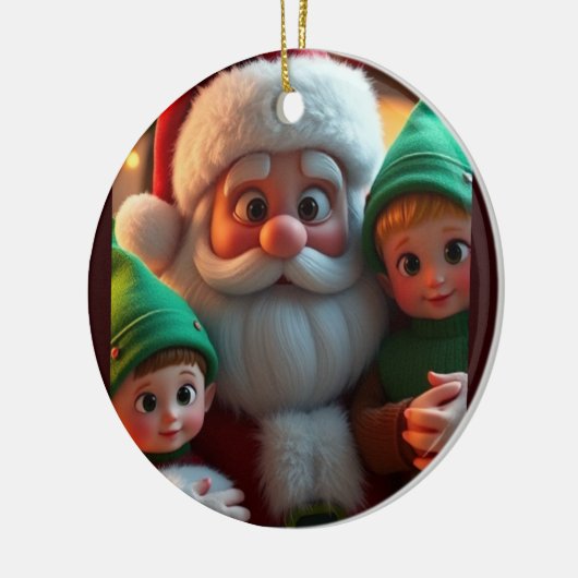 De Kerstman en zijn elven Keramisch Ornament (Links)