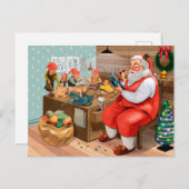 De Kerstman en zijn Elves in de Workshop Briefkaart (Voorkant / Achterkant)