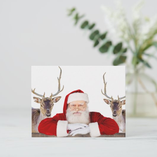 De kerstman en zijn rendier - Briefkaart (Staand voorkant)