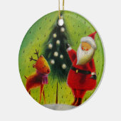 De Kerstman en zijn rendier Keramisch Ornament (Links)