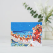 De kerstman en zijn rendier op de dak feestdagenkaart (Staand voorkant)