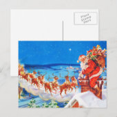 De kerstman en zijn rendier op de dak feestdagenkaart (Voorkant / Achterkant)