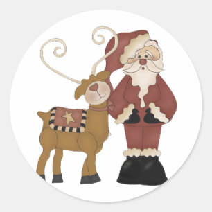 De Kerstman en zijn rendier Ronde Sticker