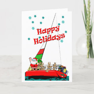 De Kerstman en zijn rendier zeilen met Kerstmis Feestdagen Kaart