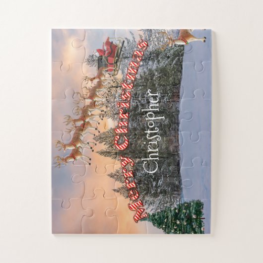 De Kerstman en zijn rendier zijn persoonlijk Legpuzzel (Verticaal)