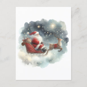 De Kerstman en zijn slee in de nachtelijke hemel Briefkaart
