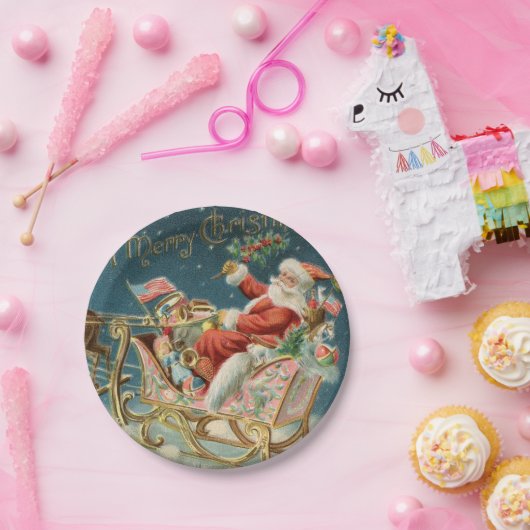 De kerstman en zijn slee klein papieren bordje (Feest)