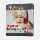 De Kerstman gelooft in jou, Snowflakes, Baby Foto Keramisch Ornament (Links)