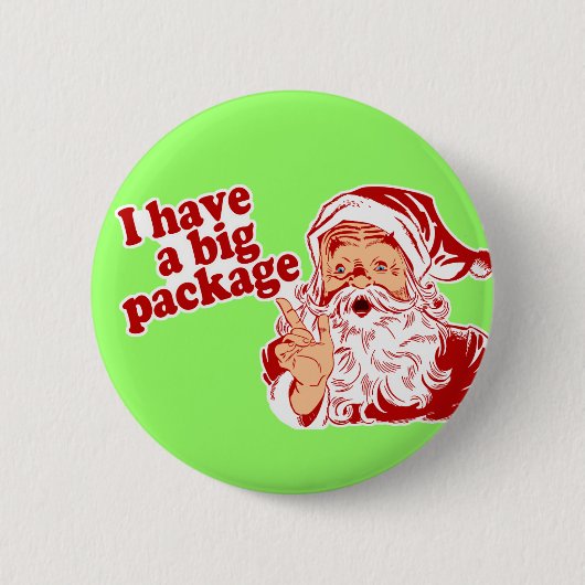 De kerstman heeft een groot pakket ronde button 5,7 cm (Voorkant)