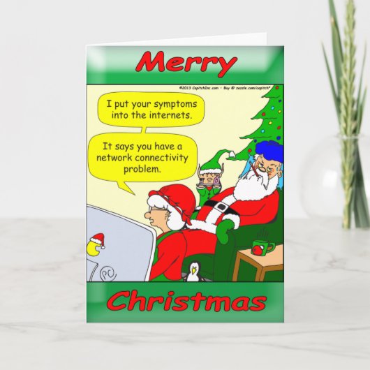 De kerstman heeft een kou en Mrs Claus probeert te Feestdagen Kaart (Voorkant)