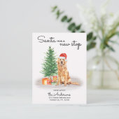 De Kerstman heeft een nieuwe Stop Golden Retriever Aankondigingskaart (Staand voorkant)