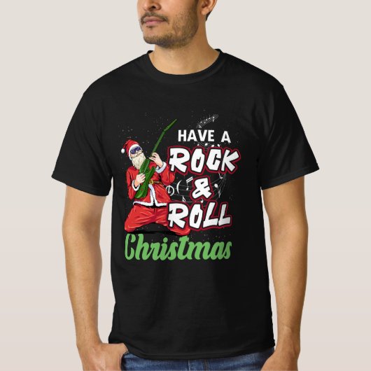 De Kerstman heeft een Rock and Roll Kerstgitaar T-shirt (Voorkant)