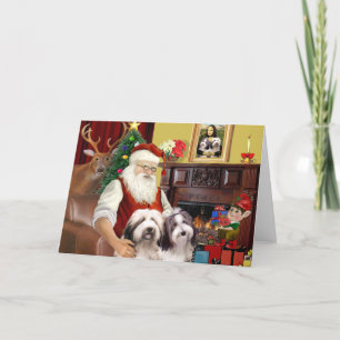 De kerstman heeft twee gedekte collies feestdagen kaart