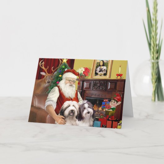 De kerstman heeft twee gedekte collies feestdagen kaart (Voorkant)