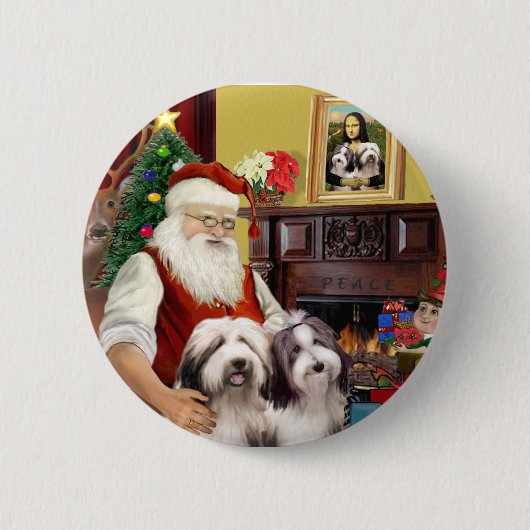 De kerstman heeft twee gedekte collies ronde button 5,7 cm (Voorkant)