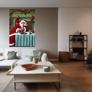 De kerstman heeft veel te drinken   AI Art Poster