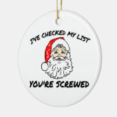 De kerstman heeft zijn lijst gecontroleerd keramisch ornament (Links)