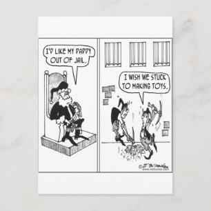 De kerstman helpt pap uit de gevangenis te halen feestdagenkaart