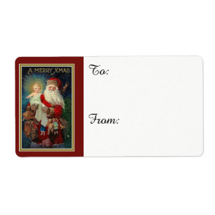 De kerstman houdt de Baby Jesus vast Etiket