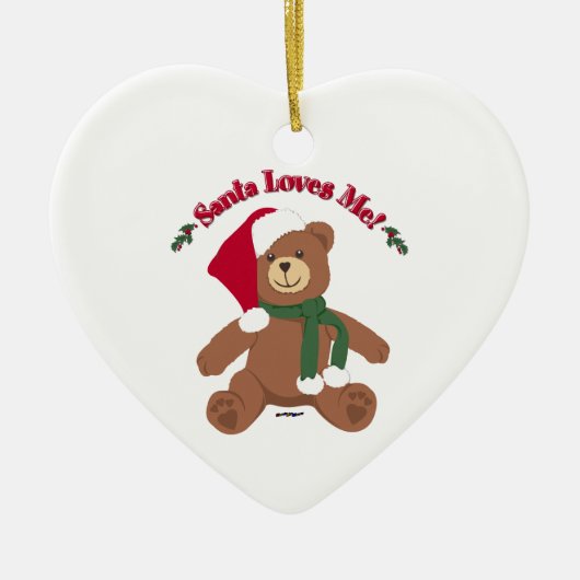 De Kerstman houdt van me! KerstTeddy Bear Keramisch Ornament (Voorkant)