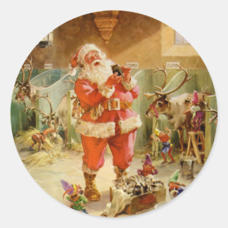 De Kerstman in de Noordpool Rendierstallen Ronde Sticker