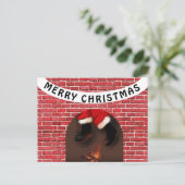 De kerstman in de schoorsteen briefkaart (Staand voorkant)