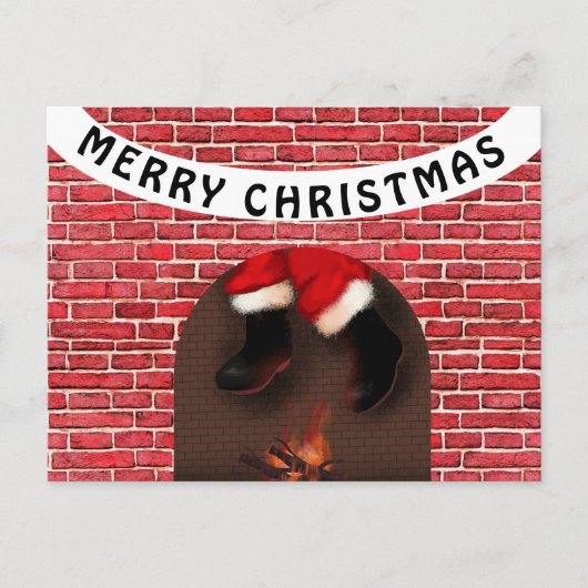 De kerstman in de schoorsteen briefkaart (Voorkant)