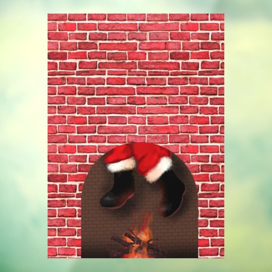 De kerstman in de schoorsteen raamsticker (Vel 3)