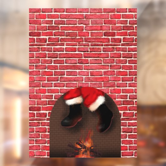 De kerstman in de schoorsteen raamsticker (Vel 2)